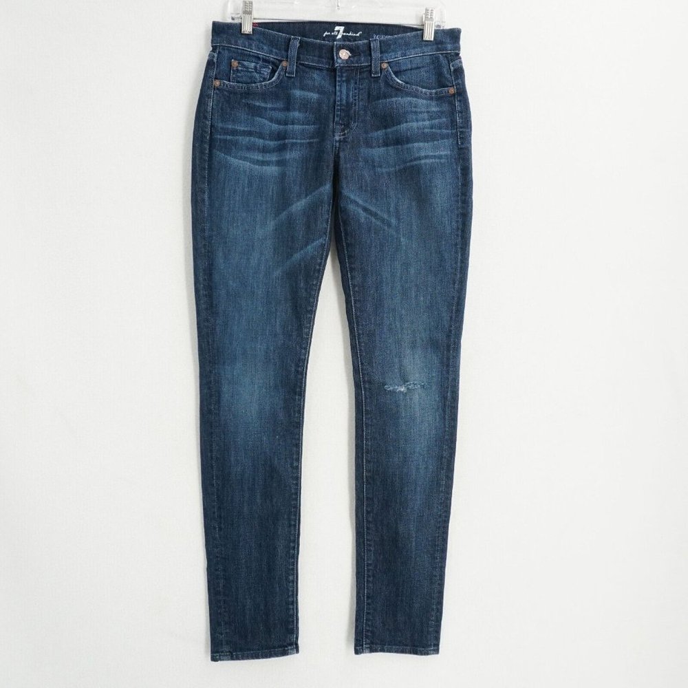7 Seven For All Mankind Womens Jeans Roxanne Mid Rise Slim Blue Denim Size 28